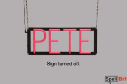 PETE sign, featuring LED lights that look like neon PETE signs