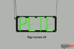 PETE sign, featuring LED lights that look like neon PETE signs