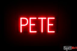 PETE sign, featuring LED lights that look like neon PETE signs