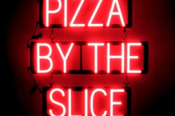 PIZZA BY THE SLICE LED lighted signs that use interchangeable letters to make business signs