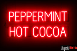 PEPPERMINT HOT COCOA sign, featuring LED lights that look like neon PEPPERMINT HOT COCOA signs