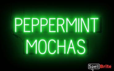 PEPPERMINT MOCHAS Sign – SpellBrite’s LED Sign Alternative to Neon PEPPERMINT MOCHAS Signs for Winter and Other Holidays in Green