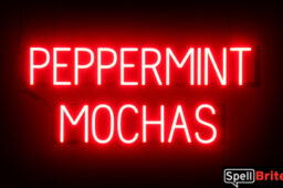 PEPPERMINT MOCHAS Sign – SpellBrite’s LED Sign Alternative to Neon PEPPERMINT MOCHAS Signs for Winter and Other Holidays in Red