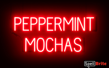 PEPPERMINT MOCHAS Sign – SpellBrite’s LED Sign Alternative to Neon PEPPERMINT MOCHAS Signs for Winter and Other Holidays in Red