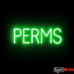 PERMS sign, featuring LED lights that look like neon PERMS signs