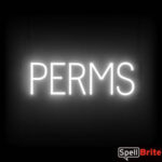 PERMS sign, featuring LED lights that look like neon PERMS signs