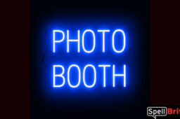 PHOTO BOOTH sign, featuring LED lights that look like neon PHOTO BOOTH signs