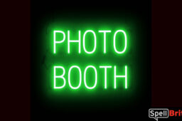 PHOTO BOOTH sign, featuring LED lights that look like neon PHOTO BOOTH signs