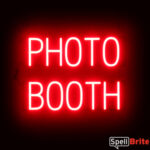 PHOTO BOOTH sign, featuring LED lights that look like neon PHOTO BOOTH signs