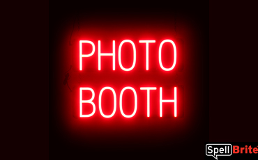 PHOTO BOOTH sign, featuring LED lights that look like neon PHOTO BOOTH signs