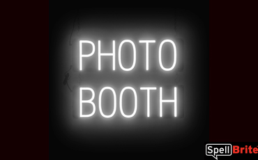 PHOTO BOOTH sign, featuring LED lights that look like neon PHOTO BOOTH signs