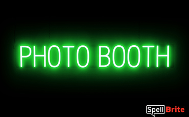 PHOTO BOOTH sign, featuring LED lights that look like neon PHOTO BOOTH signs