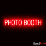 PHOTO BOOTH sign, featuring LED lights that look like neon PHOTO BOOTH signs