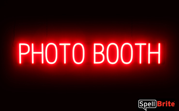 PHOTO BOOTH sign, featuring LED lights that look like neon PHOTO BOOTH signs