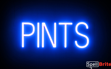PINTS sign, featuring LED lights that look like neon PINT signs