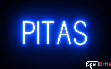 PITAS sign, featuring LED lights that look like neon PITA signs