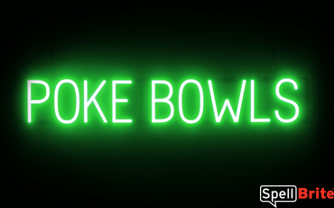 POKE BOWLS sign, featuring LED lights that look like neon POKE BOWLS signs