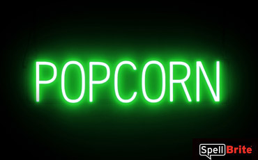 POPCORN sign, featuring LED lights that look like neon POPCORN signs