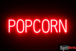 POPCORN sign, featuring LED lights that look like neon POPCORN signs