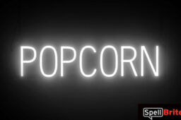 POPCORN sign, featuring LED lights that look like neon POPCORN signs