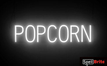 POPCORN sign, featuring LED lights that look like neon POPCORN signs