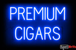 PREMIUM CIGARS sign, featuring LED lights that look like neon PREMIUM CIGARS signs