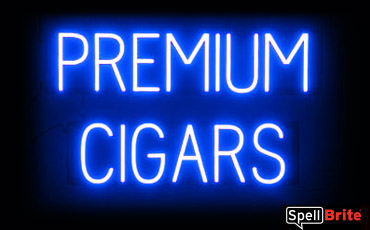 PREMIUM CIGARS sign, featuring LED lights that look like neon PREMIUM CIGARS signs