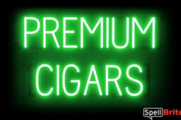 PREMIUM CIGARS sign, featuring LED lights that look like neon PREMIUM CIGARS signs