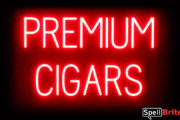 PREMIUM CIGARS sign, featuring LED lights that look like neon PREMIUM CIGARS signs