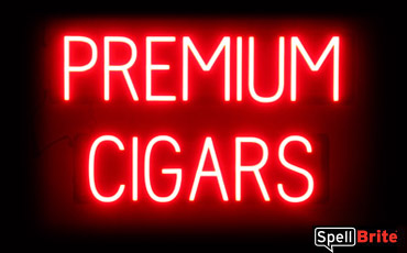 PREMIUM CIGARS sign, featuring LED lights that look like neon PREMIUM CIGARS signs