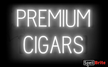 PREMIUM CIGARS sign, featuring LED lights that look like neon PREMIUM CIGARS signs