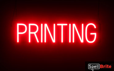 PRINTING sign, featuring LED lights that look like neon PRINTING signs