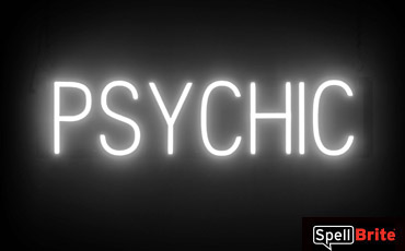 PSYCHIC sign, featuring LED lights that look like neon PSYCHIC signs