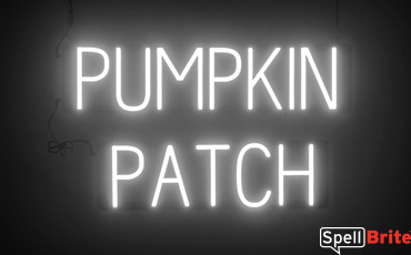 PUMPKIN PATCH sign, featuring LED lights that look like neon PUMPKIN PATCH signs