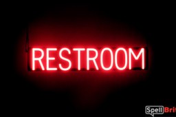 RESTROOM sign, featuring LED lights that look like neon RESTROOM signs