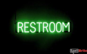 RESTROOM sign, featuring LED lights that look like neon RESTROOM signs