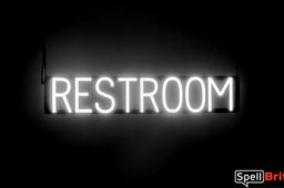 RESTROOM sign, featuring LED lights that look like neon RESTROOM signs