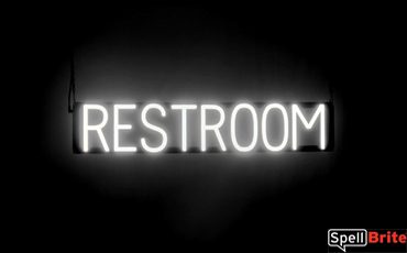 RESTROOM sign, featuring LED lights that look like neon RESTROOM signs