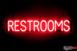 RESTROOMS sign, featuring LED lights that look like neon RESTROOMS signs