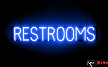 RESTROOMS sign, featuring LED lights that look like neon RESTROOMS signs