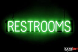 RESTROOMS sign, featuring LED lights that look like neon RESTROOMS signs