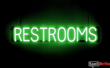 RESTROOMS sign, featuring LED lights that look like neon RESTROOMS signs