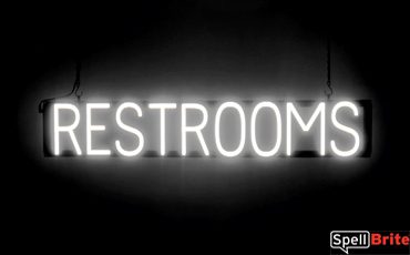 RESTROOMS sign, featuring LED lights that look like neon RESTROOMS signs
