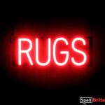 RUGS sign, featuring LED lights that look like neon RUG signs