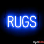 RUGS sign, featuring LED lights that look like neon RUG signs