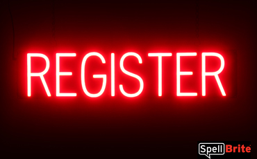 REGISTER sign, featuring LED lights that look like neon REGISTER signs