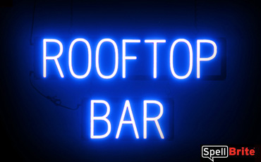 Rooftop Bar sign, featuring LED lights that look like neon Rooftop Bar signs