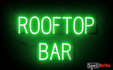 Rooftop Bar sign, featuring LED lights that look like neon Rooftop Bar signs