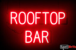 Rooftop Bar sign, featuring LED lights that look like neon Rooftop Bar signs