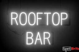 Rooftop Bar sign, featuring LED lights that look like neon Rooftop Bar signs